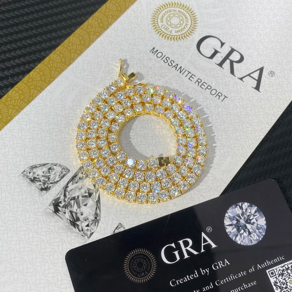 Wholesale Price Hip Hop Style 925 Sterling Silver Moissanite Tennis Chain VVS Diamond Necklace with 2mm 3mm 4mm 5mm 6.5mm Sizes