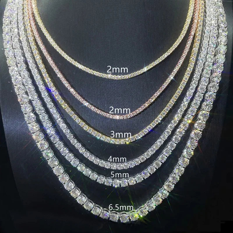 Wholesale Hip Hop Jewelry 3/4/5MM Iced Out Tennis Chain Necklace White Gold Plated Shiny Moissanite Diamond Necklace for Women