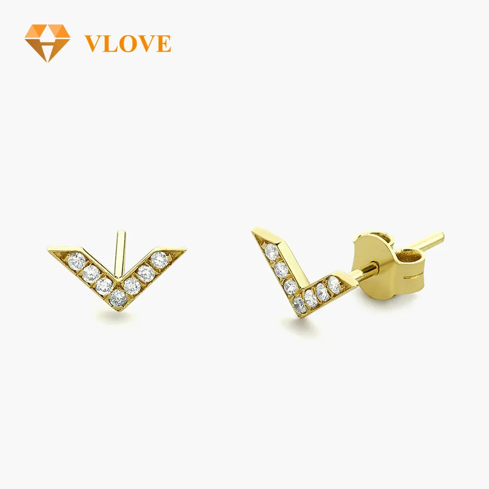 VLOVE Dainty Jewelry Manufacturing 14K Gold Diamond Chevron V Earring Small Stud Earrings for Women
