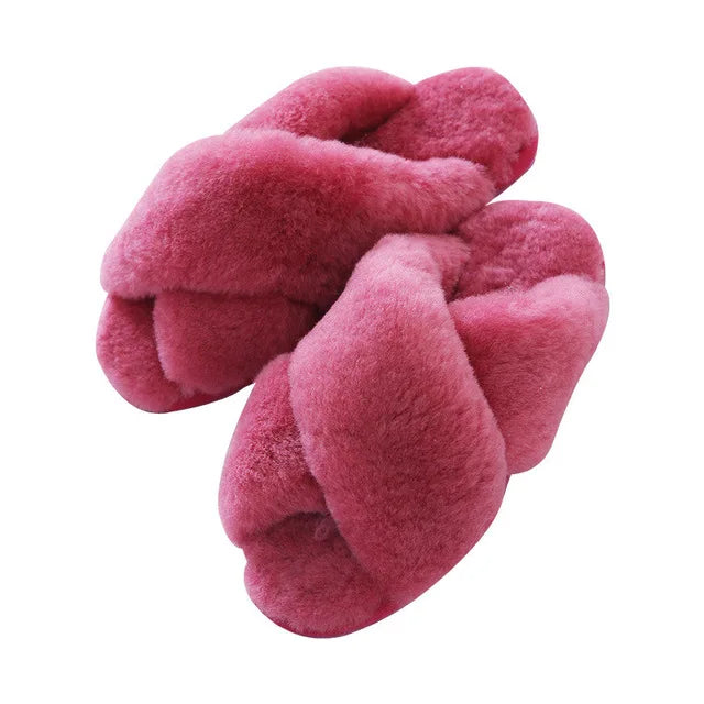 Plush Indoor Slippers Made of Real Wool - Natural Sheepskin Home Loungewear