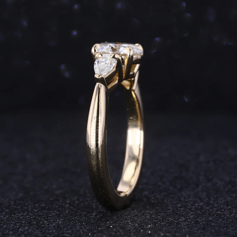 Starsgem Round Brilliant Cut and Pear Cut DEF Color VVS Moissanite 14K Gold Engagement Ring