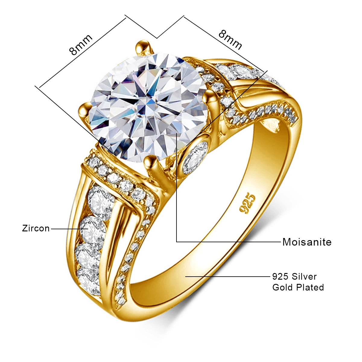 Luxury Women's High Jewelry Engagement Wedding Designer Rings Real 925 Silver 2 Carat Moissanite Diamond Rings