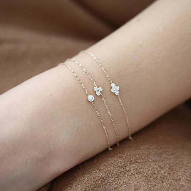 VLOVE Personalized Jewelry Diamond Bracelets Jewelry 14K Gold Triangle Trio Dainty Diamond Bracelet