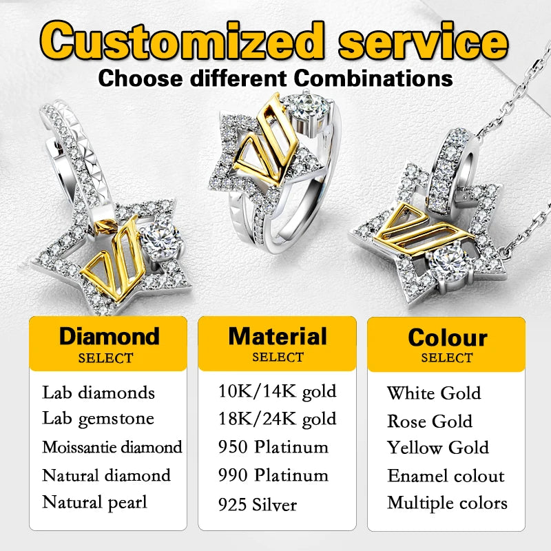 China Produce Custom Fine Jewelry 14K Gold 2.5CT Oval Cut Handmade Inlay Moissanite Ring 3 Stone  Engagement Ring Wedding Ring