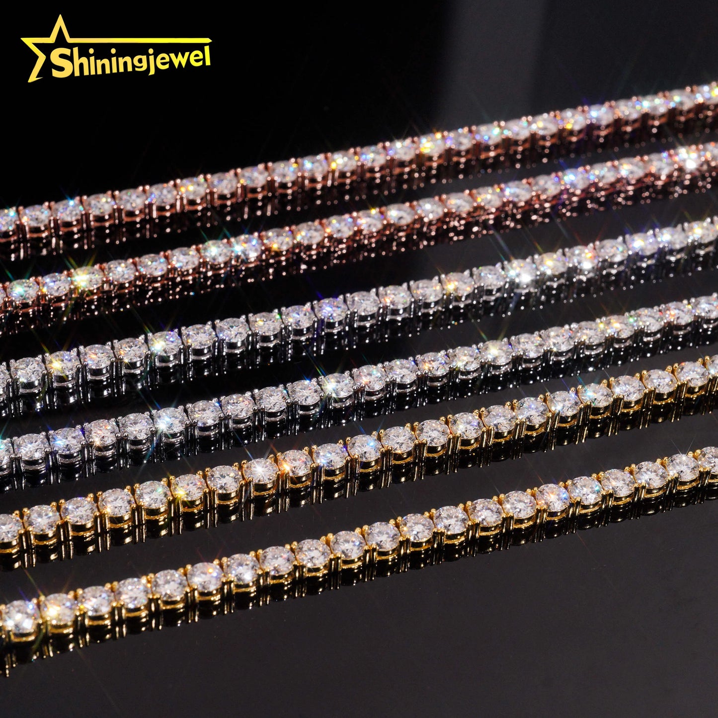 USA Warehouse Iced Out Diamond Bracelet Hip Hop Men 4mm D VVS Moissanite Jewelry 925 Silver Gold Tennis Chain Necklace