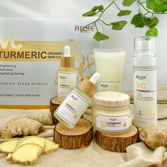 AILKE Organic Turmeric Whitening Skin Care Set, with Vitamin C, Clean Skin, Reduce Acne, Hydrating and Firming for Women