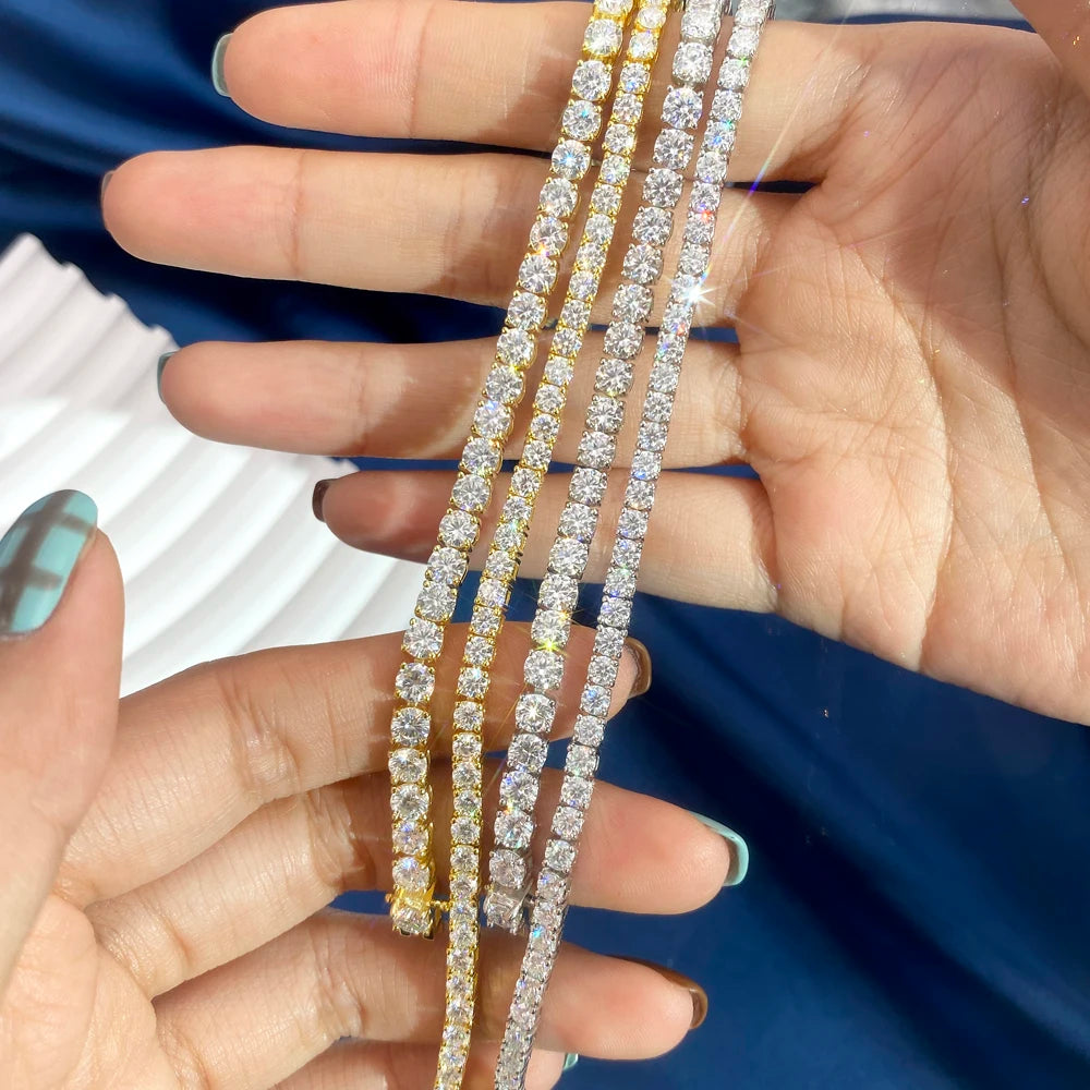 High Quality 10K / 14K Gold 3mm 4mm 5mm Vvs Moissanite Diamond Chain Iced Out 925 Silver Hip Hop Tennis Necklace Bracelet