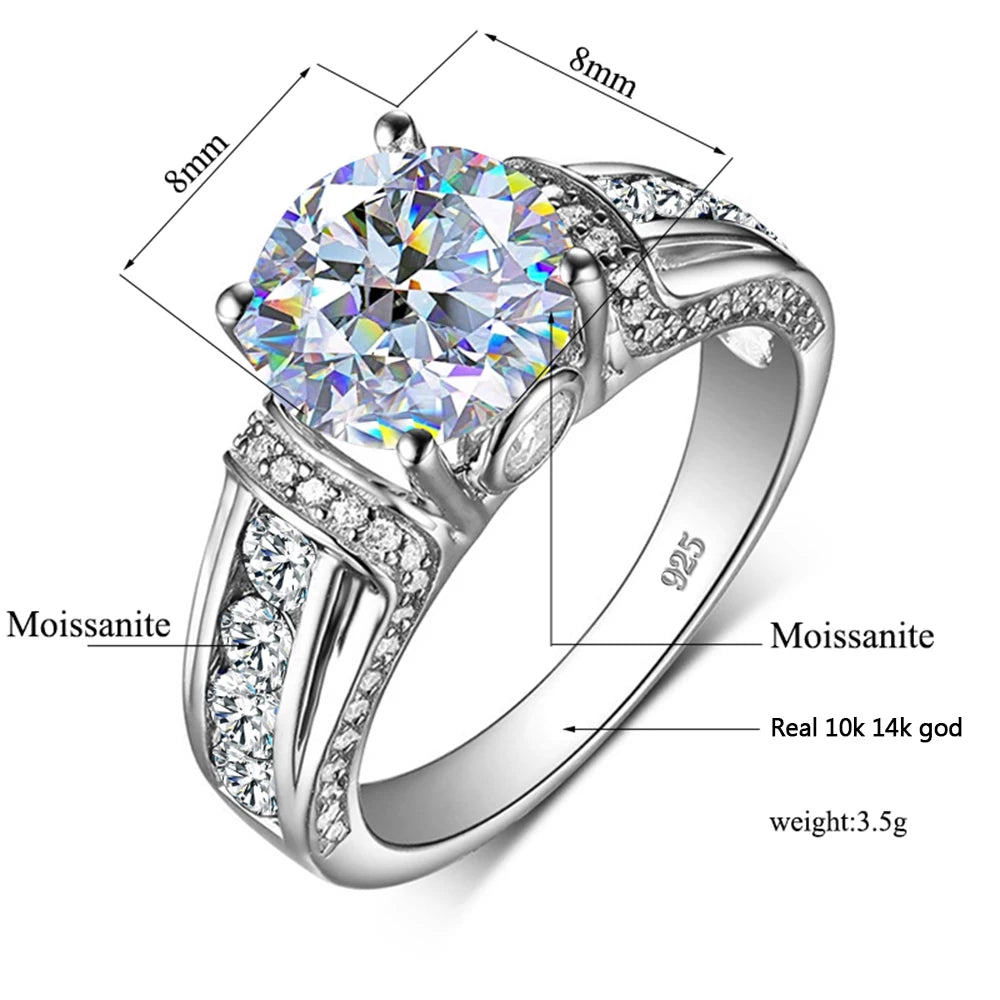 Luxury Women's High Jewelry Engagement Wedding Designer Rings Real 925 Silver 2 Carat Moissanite Diamond Rings