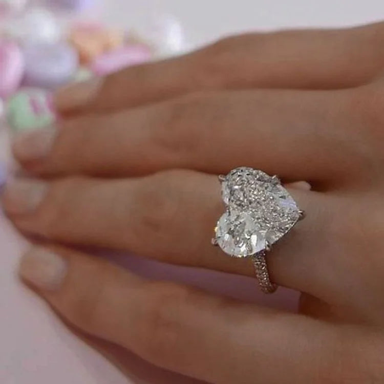 Romantic Heart Cut Lab Created Diamond 18K White Gold Diamond Ring for Women