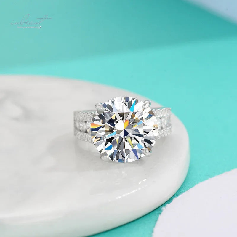 Silver 925 10 Carat Brilliant Cut Diamond Past D Color Moissanite Ring for Women Wedding Fine Jewelry