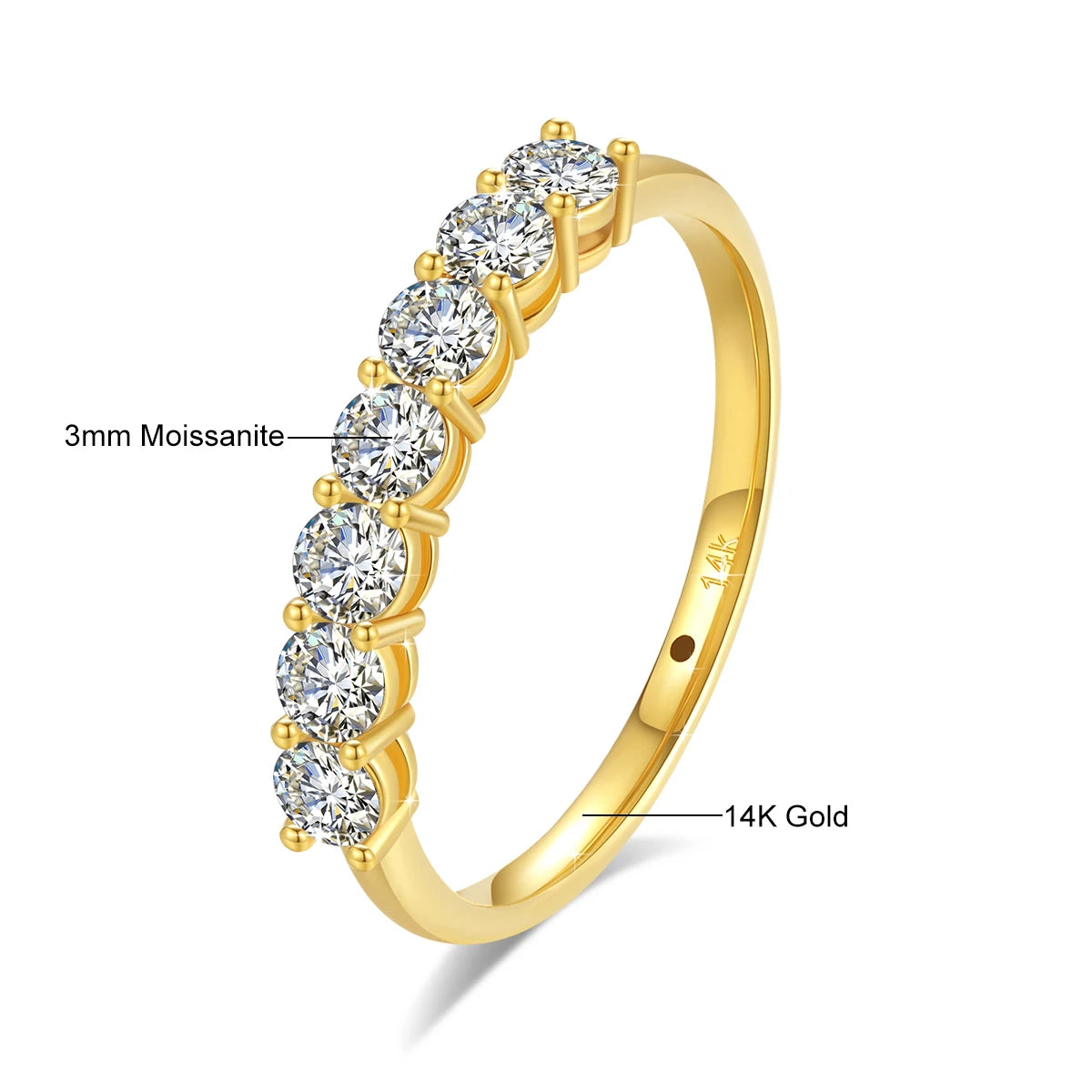 Woman Fine Gold Jewelry Engagement Wedding Mini 7 Moissanite Diamonds Hollow 14K Real Gold Ring