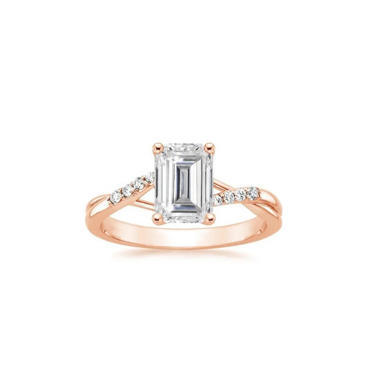 Fancy Rhodium Plated Rose Gold Emerald Cut 8*6mm 2.0ct Moissanite Engagement Wedding Ring for Women Anniversary Party Jewelry