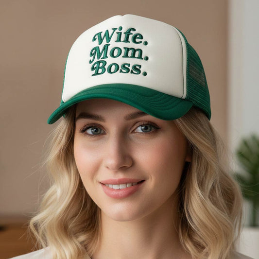 WIFE MOM BOSS Message Embroidered Trucker Hat