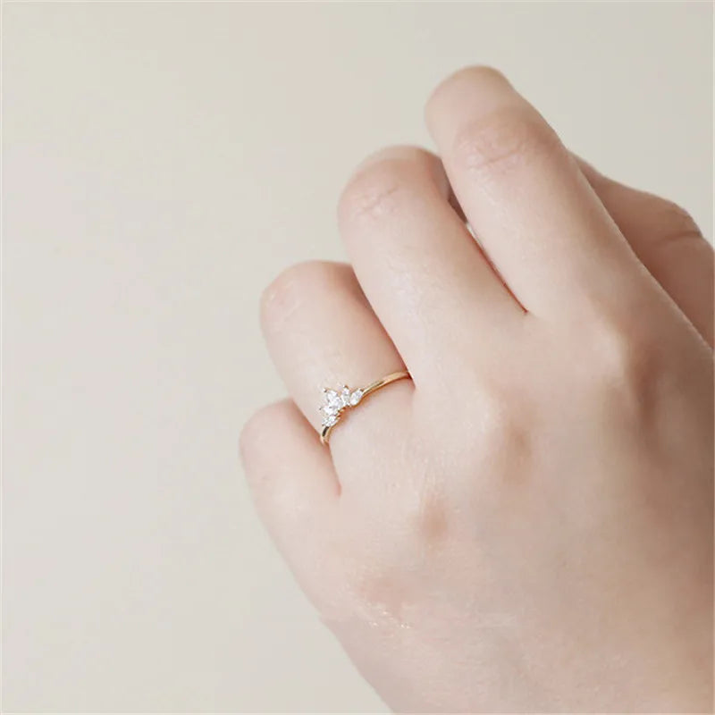925 Sterling Silver Pavé Crystal Plating 14k Gold Simple Crown Ring Women Fashion Temperament Wedding Jewelry Accessories