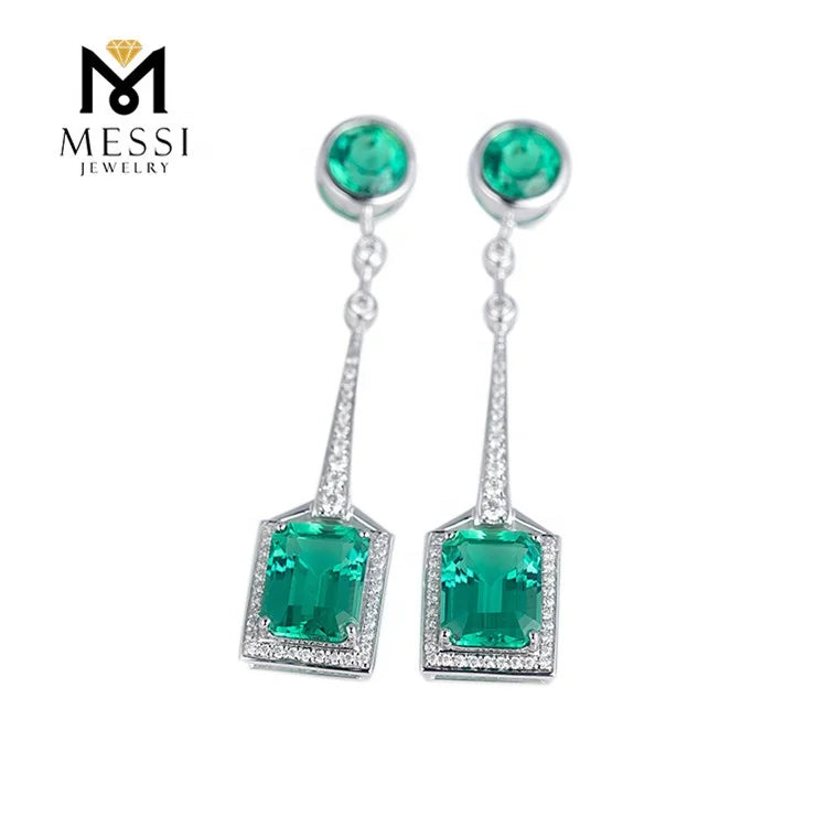 Messi Jewelry Gold Earrings Woman Jewelry 14k Gold  Zambia Emerald Long Earring