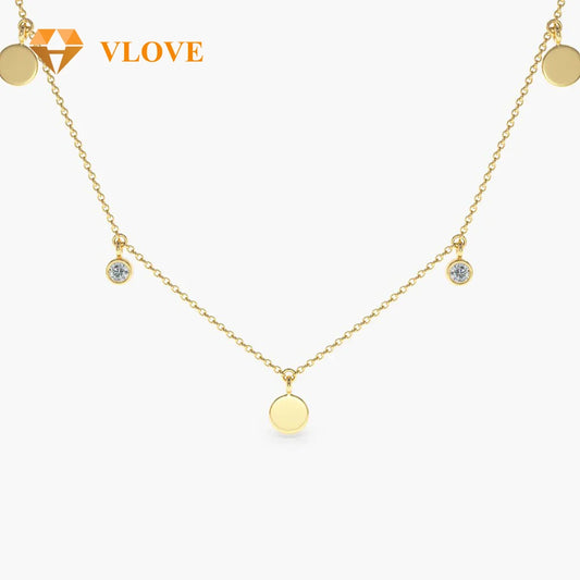 VLOVE Top Selling Jewelry Personalized Necklaces 14K Gold Dangling Diamond Disc Necklace