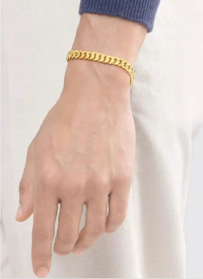 Cuban Chain Hip Hop Unisex Senior Bracelet  Bracelets Trend Clothes Matching 24K Gold 17cm