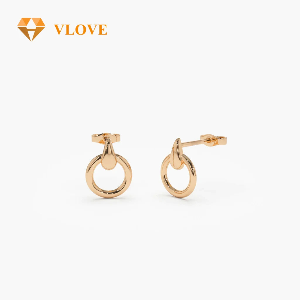 VLOVE Wholesale 14K Gold Jewelry High-End Earrings 14k Dainty Circle Drop Earrings