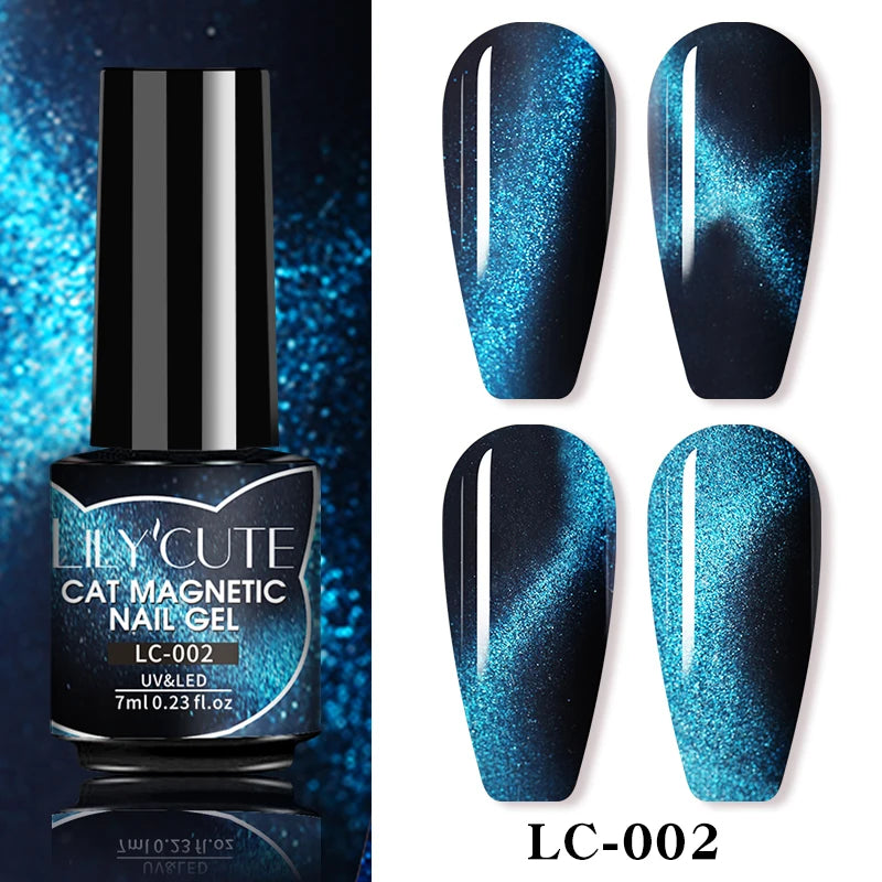 LILYCUTE 7ml Reflective Glitter Cat Magnetic Gel Nail Polish Semi permanent Soak Off UV LED Varnish Nail Supplies