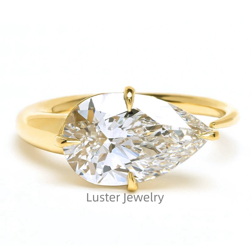 Luster Jewellery Oval Moissanite Open Ring 925 Sterling Silver, 14k Gold Ring for Women
