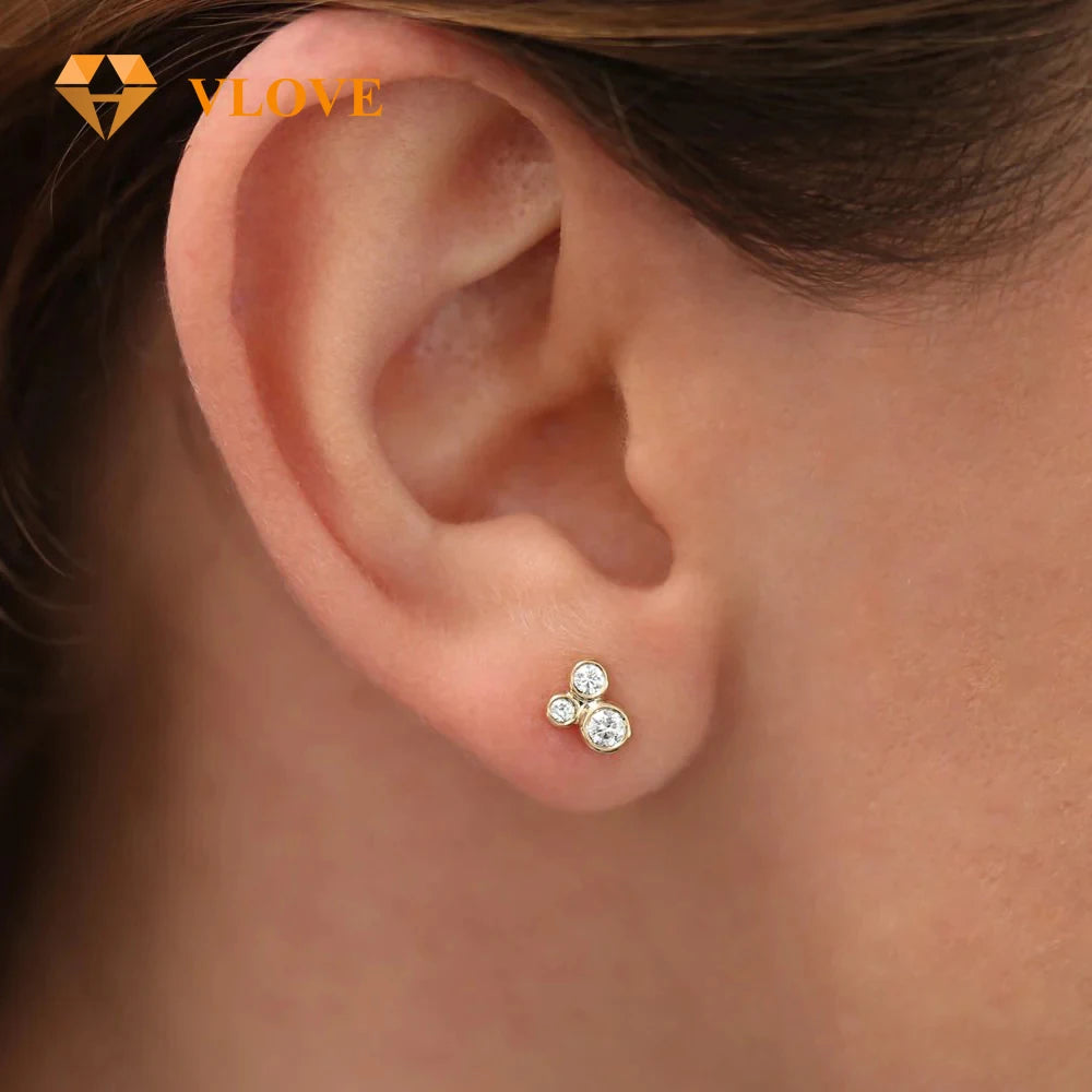 VLOVE OEM ODM Jewelry Manufacturer Graduation Cluster Diamond Earrings 14K Gold Small Diamond Studs Earrings for Women