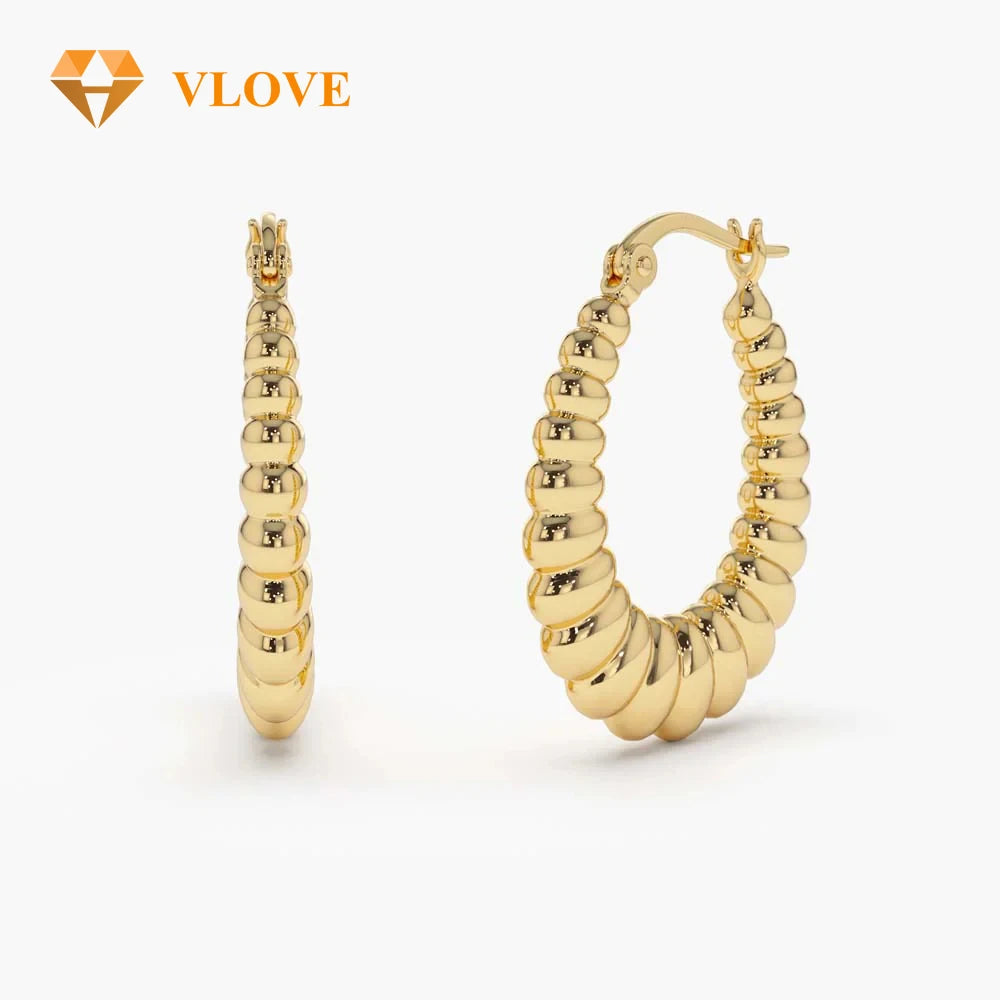 VLOVE Exclusive Jewelry Collections Custom Earrings 14k Gold Bold Twisted Women's Earrings
