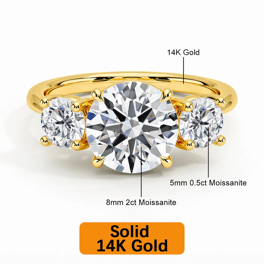 Fine Jewelry Manufacturer Women Anillos Valentine's Day Gift Classic 4 Prong 3 Stone Moissanite Hollow 14K Gold Ring