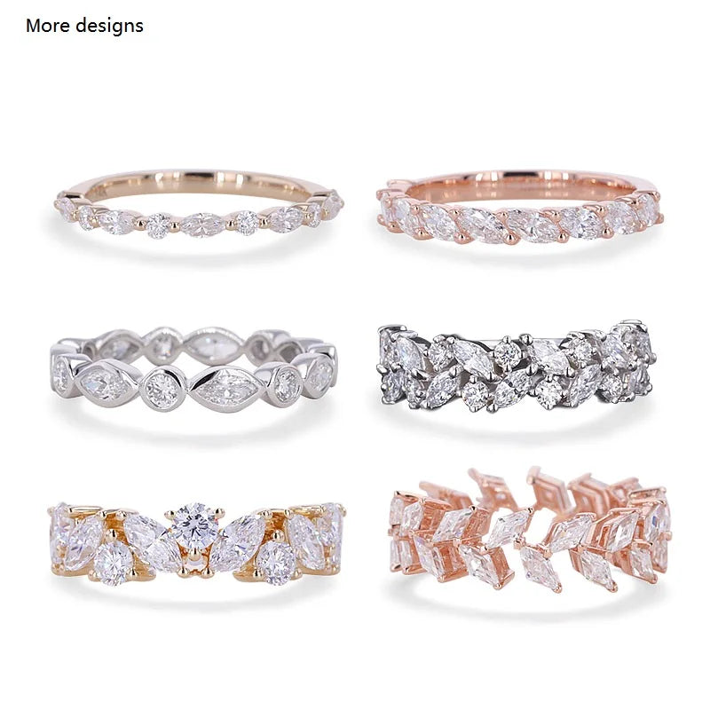 Starsgem Marquise Round Lab Grown Diamonds 14K Gold Half-eternity Wedding Band for Women