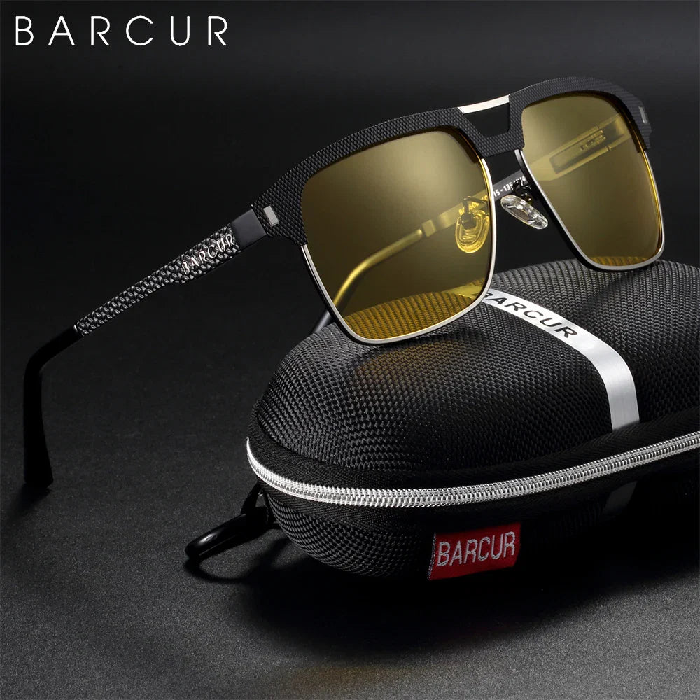 BARCUR Polarized Men’s Sunglasses – Fashionable Square Stainless Steel Frame UV400 Protection Anti-Reflective Outdoor Sports & Driving Eyewear – Original Design Casual Style with Premium Polycarbonate Lenses
