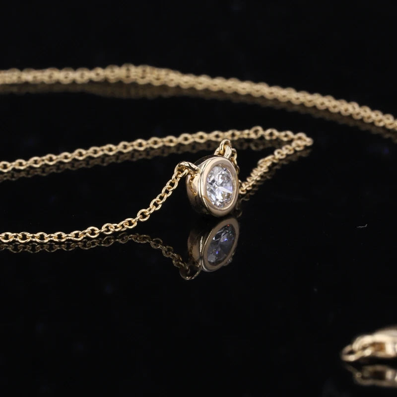14K Gold with 4mm Double Rose Cut Moissanite Lab Diamond Gemstone Necklace