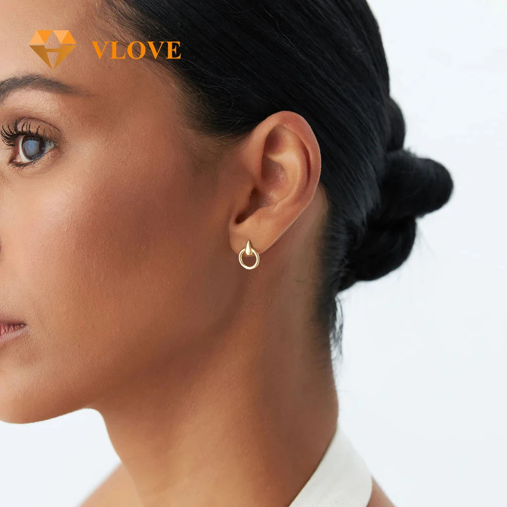 VLOVE Wholesale 14K Gold Jewelry High-End Earrings 14k Dainty Circle Drop Earrings