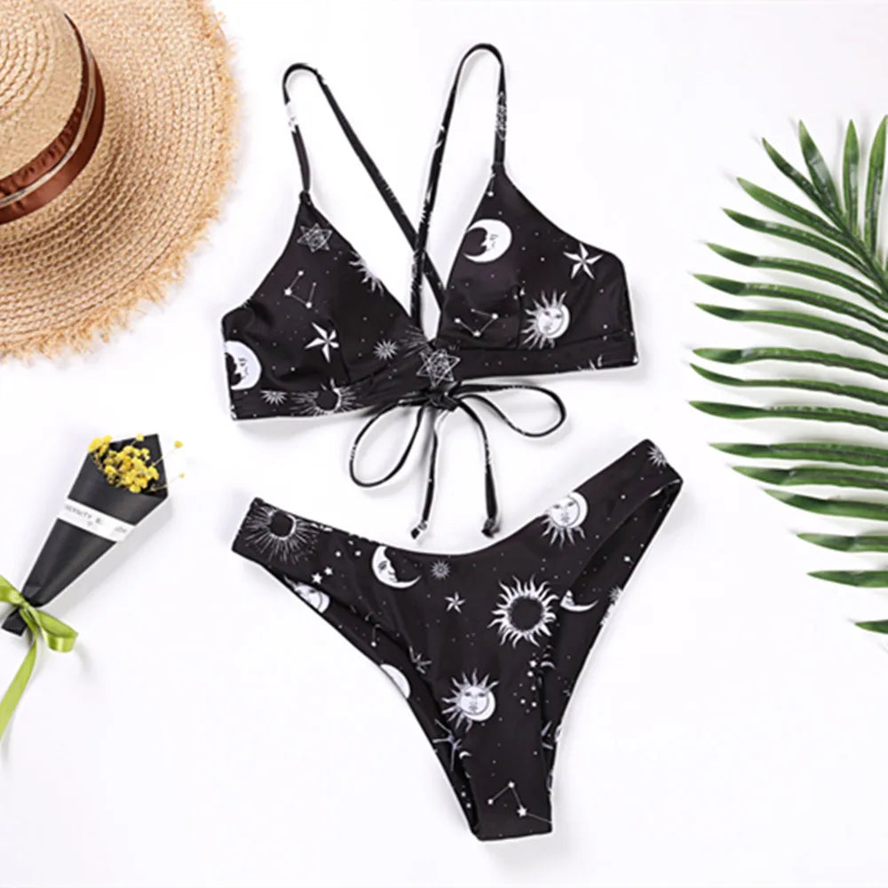 Sunflower Printed Bikini Set Sexy Swimwear Women 2021 Mujer Push Up Padded Biquini Bathers Bandage Bathing Suit Swimsuit Bikini