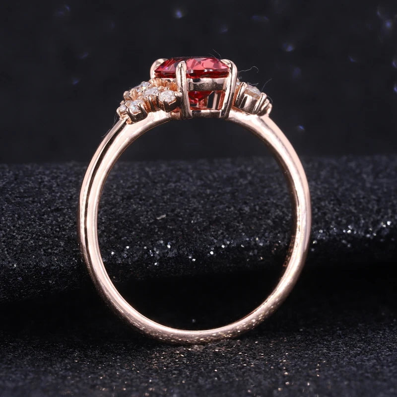 Starsgem Oval Cut Lab Diamond Gemstone Papalacha Wedding Women Ring 14k Gold Purity Rings