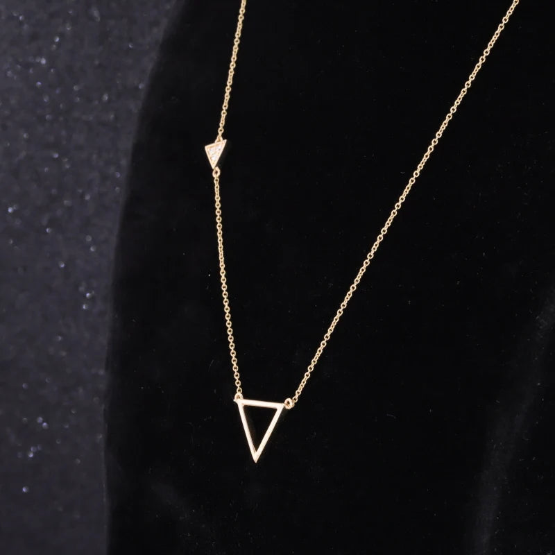 Starsgem Hot Selling 14K Gold 1.5mm Round Cut Lab Grown Diamond Chain Link Triangle Style  Pendant Necklace