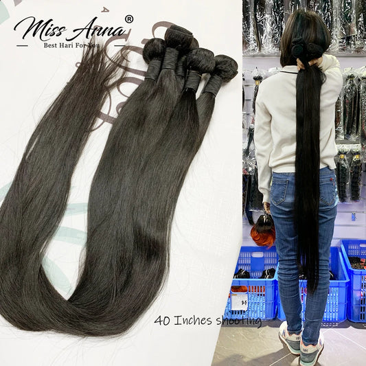 MISSANNA 32 34 36 38 40 Inch Straight Bundle Bone Straight Human Hair Brazilian Soft Weave Bundles Thick Natural Hair Extensions