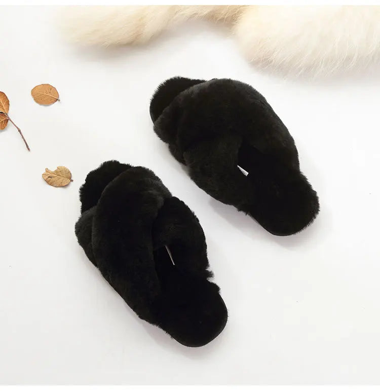 Plush Indoor Slippers Made of Real Wool - Natural Sheepskin Home Loungewear