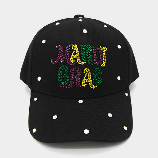 Bling Studded MARDI GRAS Message Accented Baseball Cap