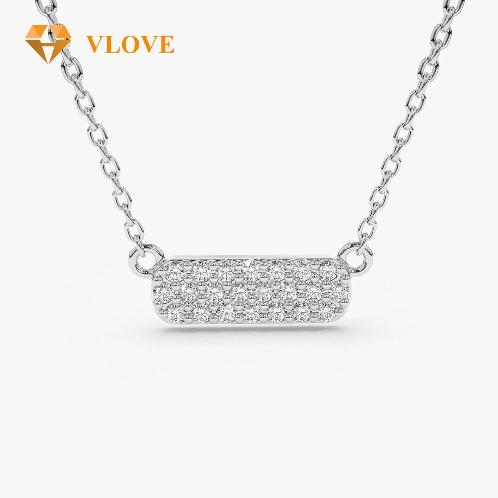VLOVE Bespoke Jewelry Custom Collar Necklace 14K Gold Micro Pave Real Diamond Bar Necklace