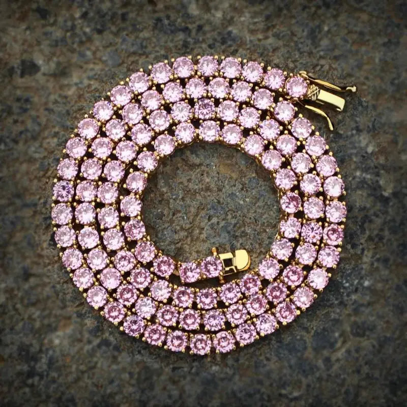 AAA Gems 14k Gold Plated Pure 925 Sterling Silver Pink White Diamond Stones Moissanite Tennis Chain for Gifts