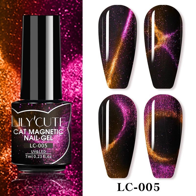 LILYCUTE 7ml Reflective Glitter Cat Magnetic Gel Nail Polish Semi permanent Soak Off UV LED Varnish Nail Supplies