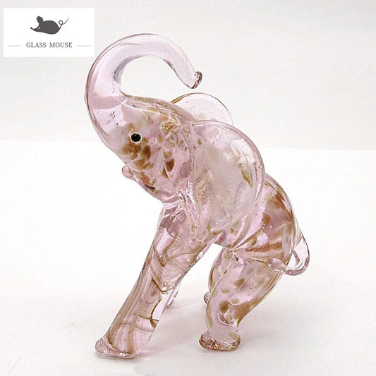 Pink Glass Elephant Art Figurine Ornaments European Style High Grade Gifts Home Decor Cute Handmade Animals Small Statues