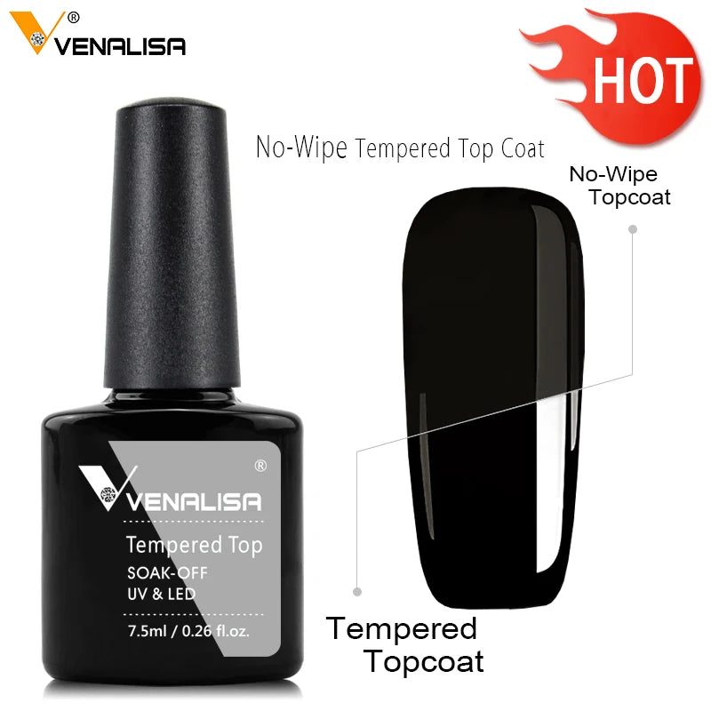 Hot Sell Venalisa Nail Art 7.5ml Tempered Top Coat Matte Top Primer Base Coat Color Gel Nail Polish UV Gel Soak Off Manicure