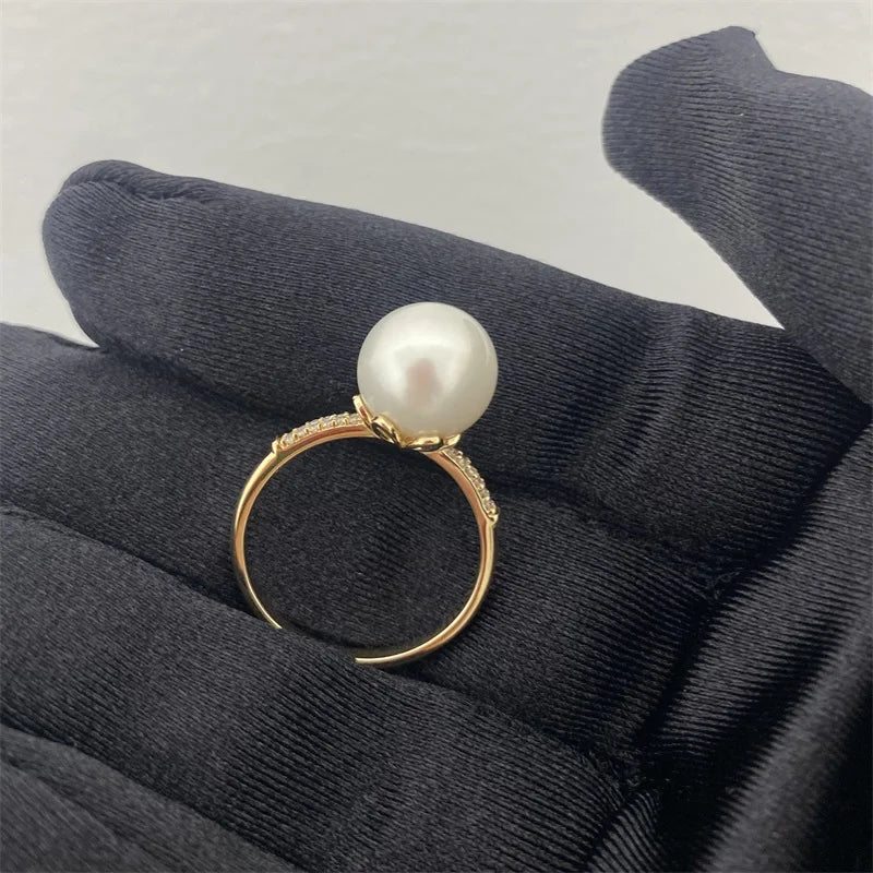 Hot Selling 14K Gold Natural Pearl Ring, Customizable Diamond Inlay Fashion Jewelry, Exquisite Gift for Women Valentine's Day