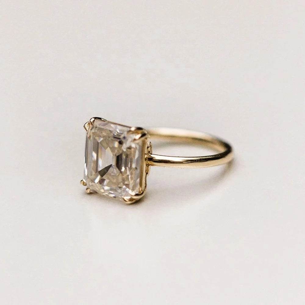 Wuzhou Fancy Jewelry Simplicity Style 7.5mm Old Mine Asscher Cut  Moissanite Engagement Ring 14k Gold  Rings for Women