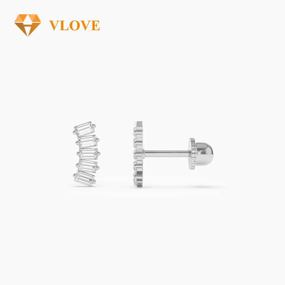 VLOVE Fashion Jewelry Wholesale 14K Gold Studs Back Cartilage Baguette Diamond Earrings Helix Piercing Earrings