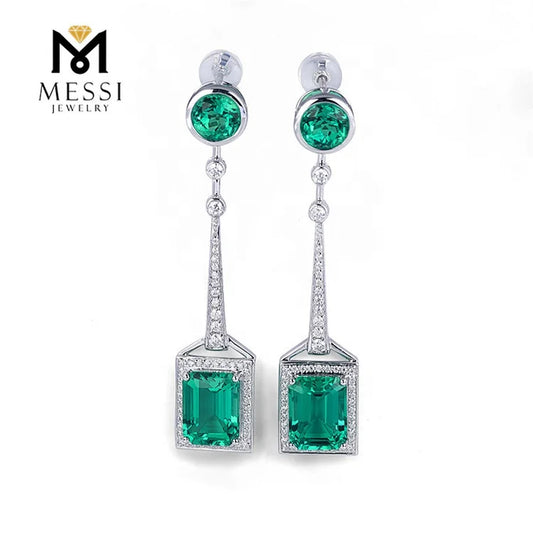 Messi Jewelry Gold Earrings Woman Jewelry 14k Gold  Zambia Emerald Long Earring