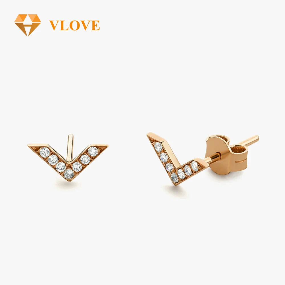 VLOVE Dainty Jewelry Manufacturing 14K Gold Diamond Chevron V Earring Small Stud Earrings for Women
