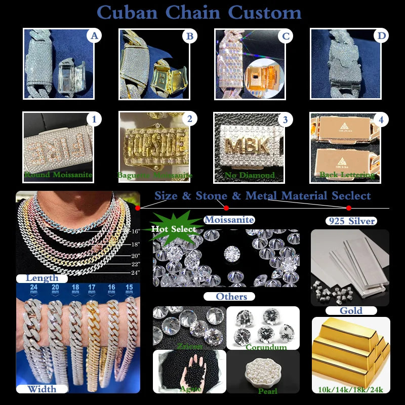 Hip Hop Miami Cuban Link Chain Mens 14k 18k Gold Plated 18mm Diamond Necklace Men Jewelry Custom Cuban Link Chain in Silver 925
