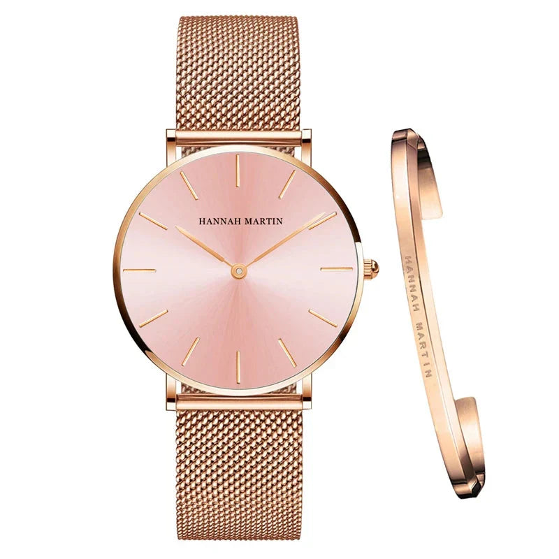 Women's Mesh Bracelet Watch Set (Pink pink)-0