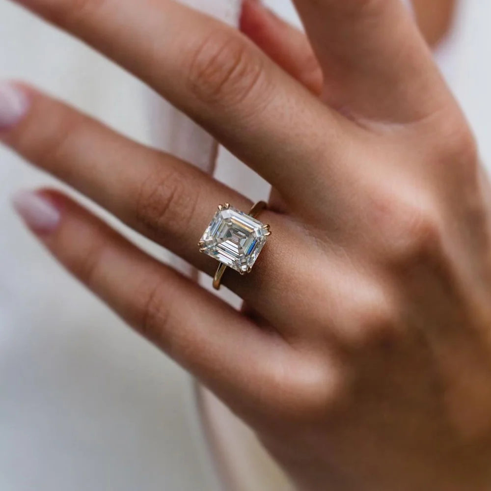 Wuzhou Fancy Jewelry Simplicity Style 7.5mm Old Mine Asscher Cut  Moissanite Engagement Ring 14k Gold  Rings for Women